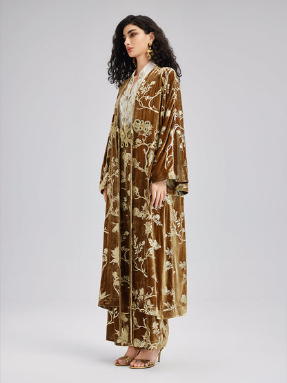 Altın İpek Varaklı Kadife Pantolon (Kemersiz)