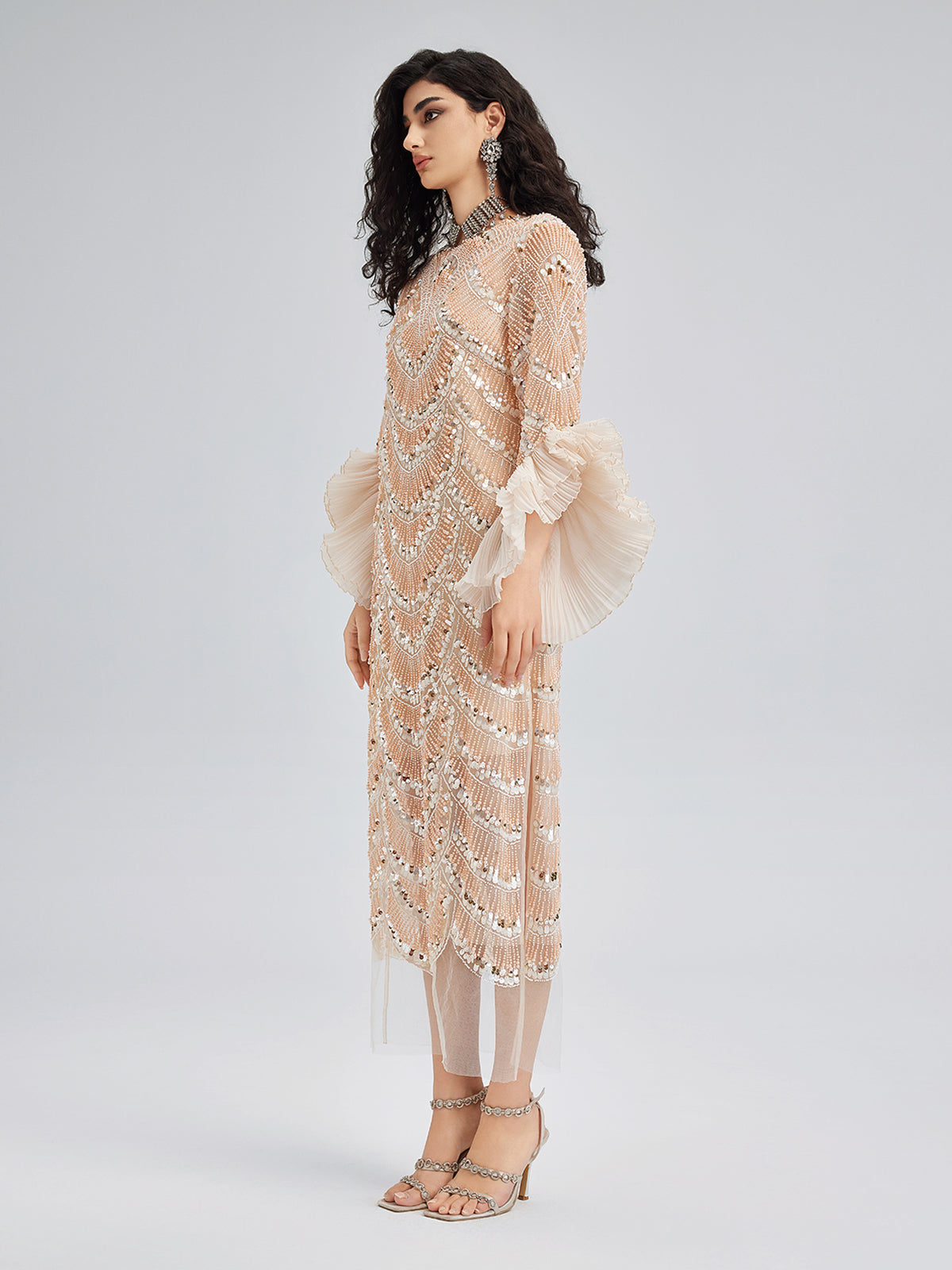 Özel Boncuklu Nakışlı Abiye Elbise