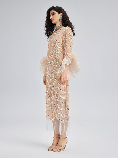 Özel Boncuklu Nakışlı Abiye Elbise