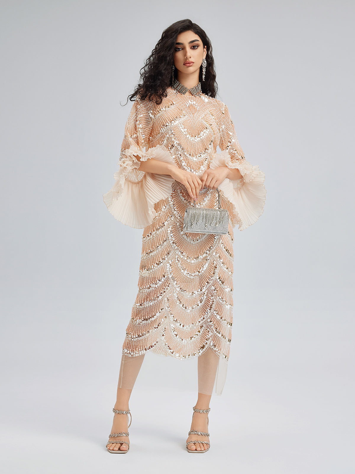 Özel Boncuklu Nakışlı Abiye Elbise