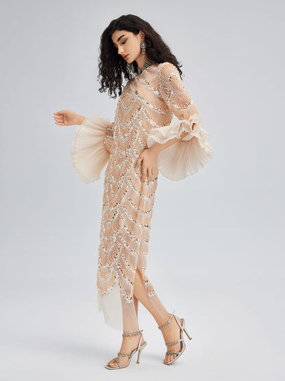 Özel Boncuklu Nakışlı Abiye Elbise