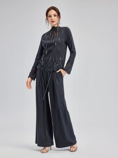 Merinos Yünü Dantel Boncuklu Triko Bluz