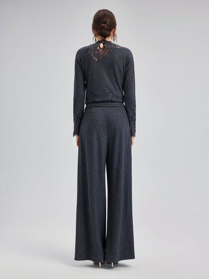 Merinos Yünü Dantel Boncuklu Triko Bluz