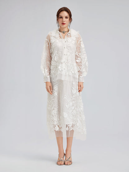 İtalyan 3 Boyutlu Boncuklu Çiçekli Etek