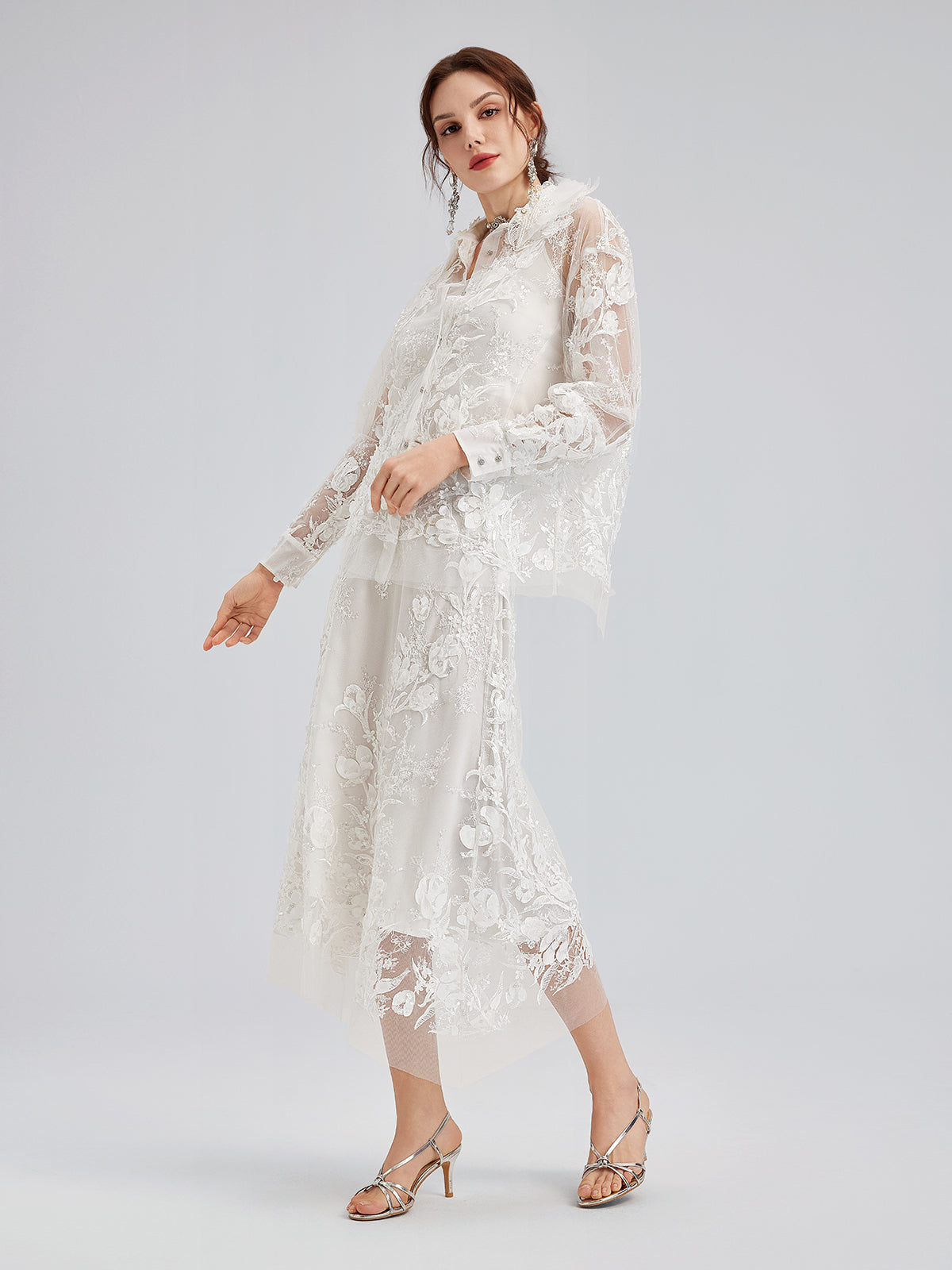 İtalyan 3 Boyutlu Boncuklu Çiçekli Etek