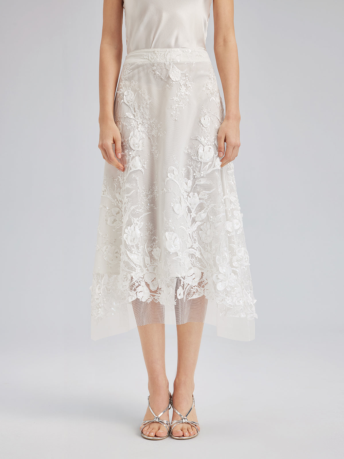 İtalyan 3 Boyutlu Boncuklu Çiçekli Etek