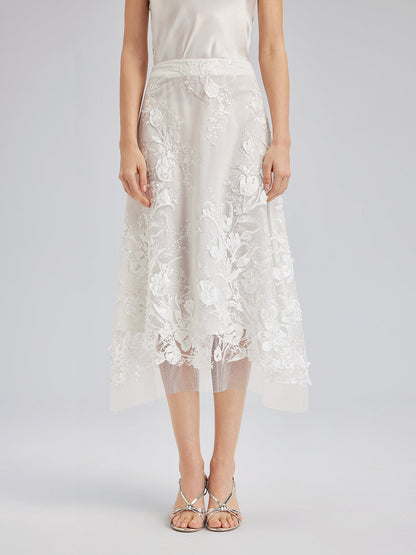 İtalyan 3 Boyutlu Boncuklu Çiçekli Etek