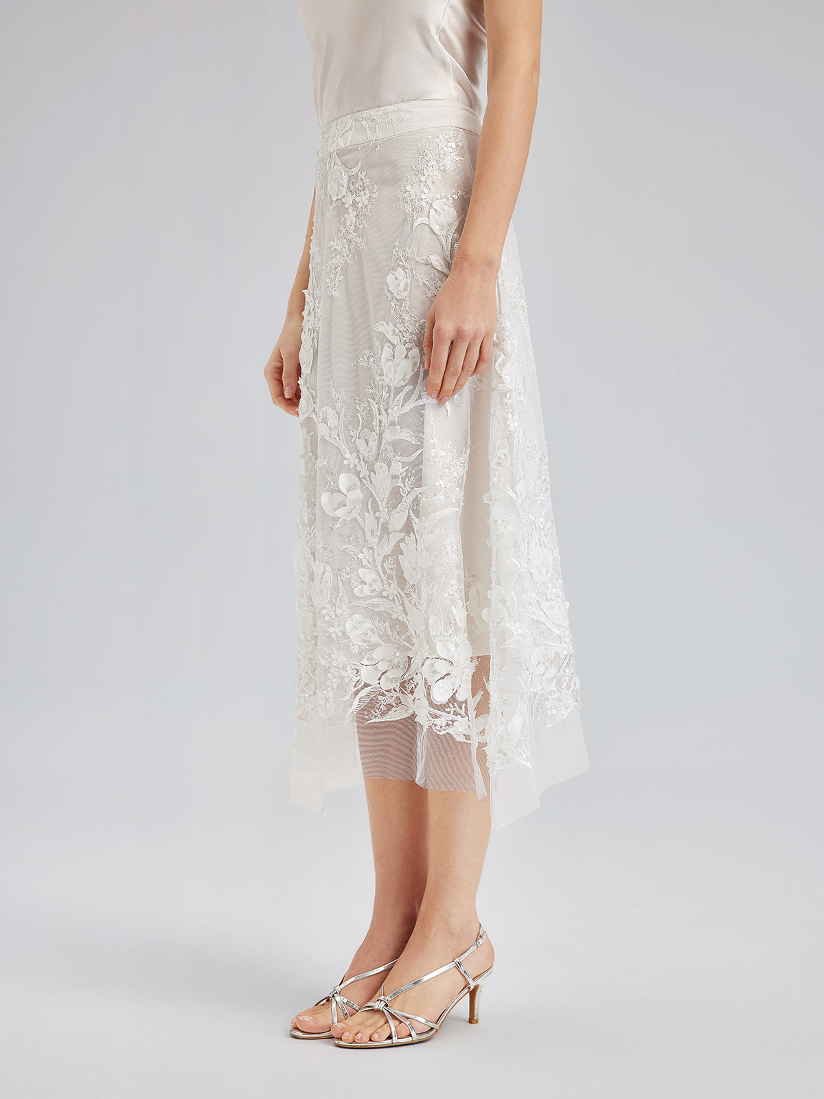 İtalyan 3 Boyutlu Boncuklu Çiçekli Etek