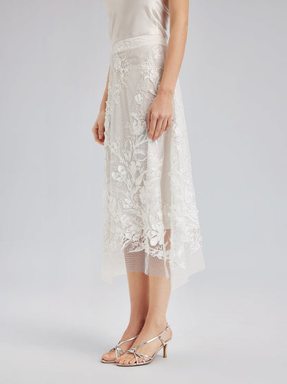 İtalyan 3 Boyutlu Boncuklu Çiçekli Etek