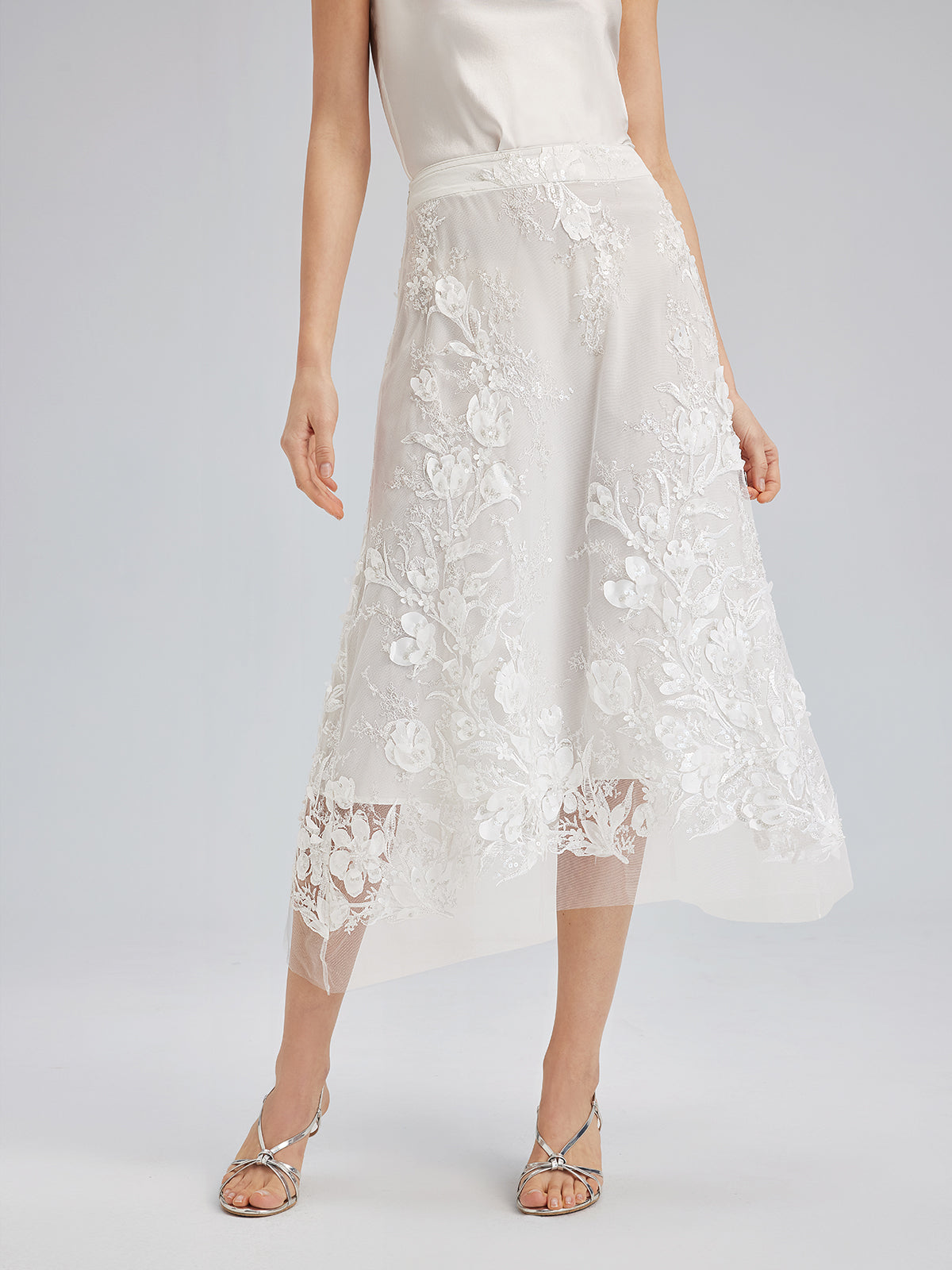 İtalyan 3 Boyutlu Boncuklu Çiçekli Etek