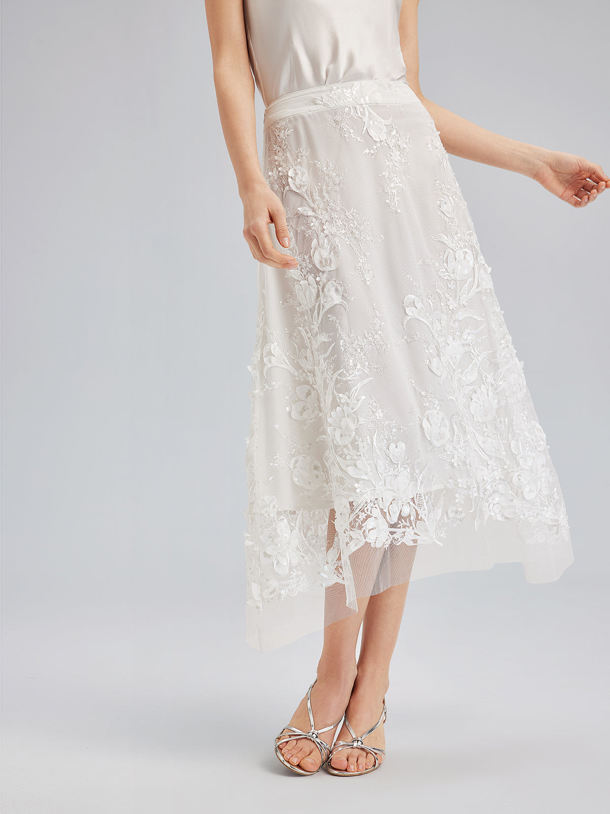 İtalyan 3 Boyutlu Boncuklu Çiçekli Etek