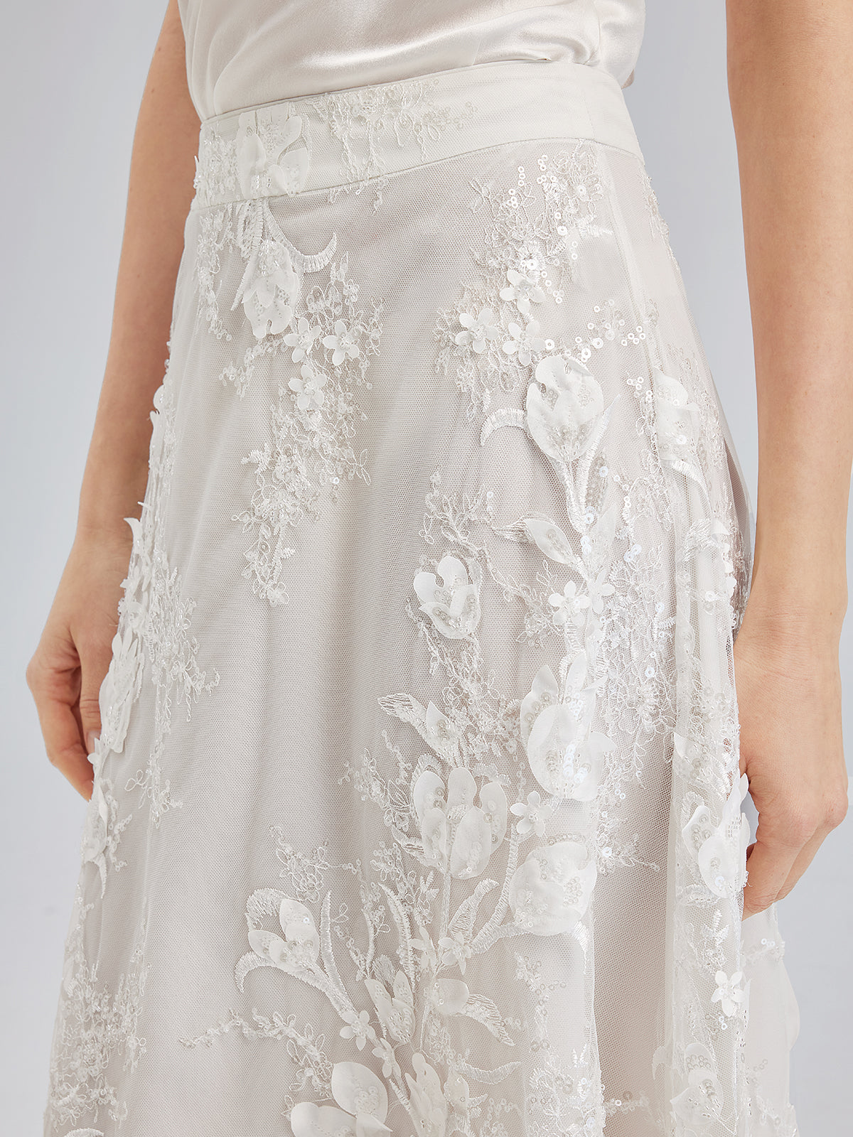 İtalyan 3 Boyutlu Boncuklu Çiçekli Etek