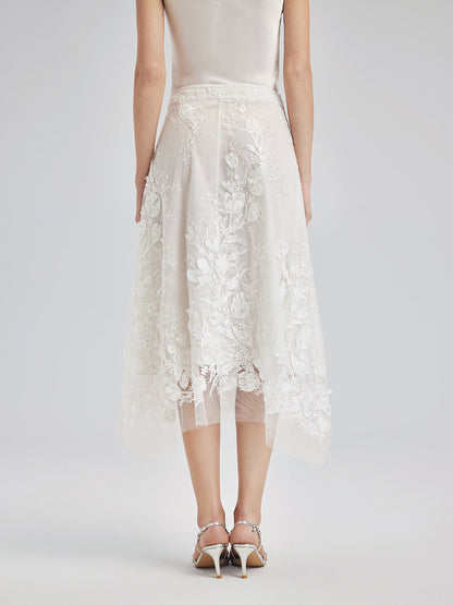 İtalyan 3 Boyutlu Boncuklu Çiçekli Etek