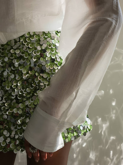 Yeşil Payetli Mini Etek