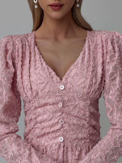 Blush Elegance Dokulu Midi Elbise