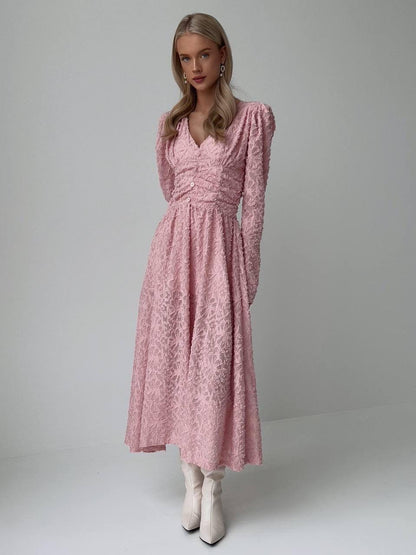 Blush Elegance Dokulu Midi Elbise