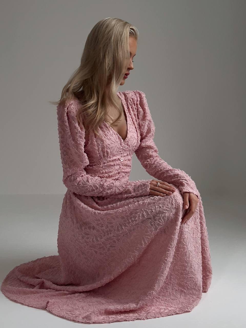 Blush Elegance Dokulu Midi Elbise
