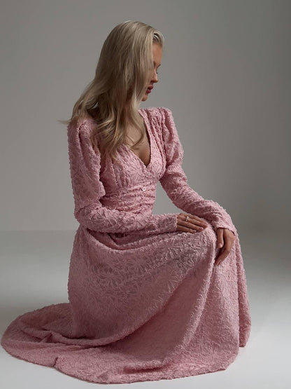 Blush Elegance Dokulu Midi Elbise