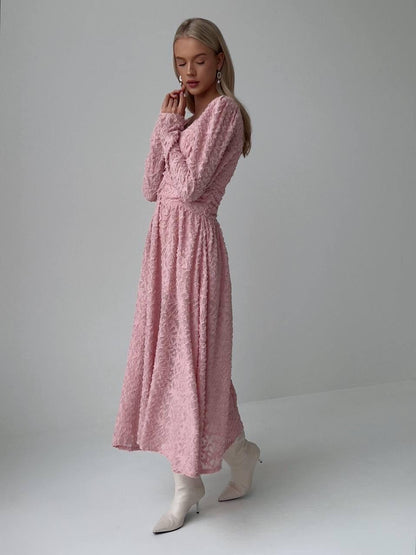 Blush Elegance Dokulu Midi Elbise