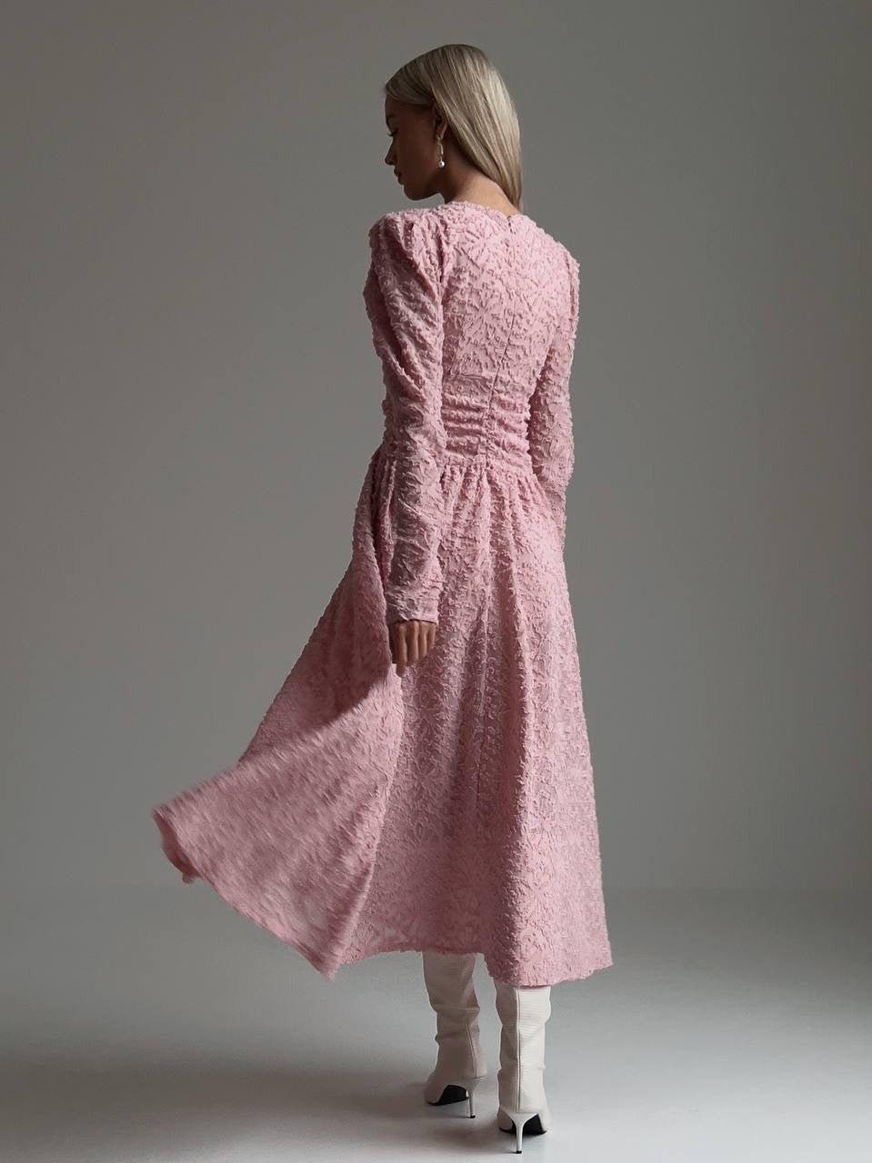 Blush Elegance Dokulu Midi Elbise