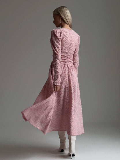 Blush Elegance Dokulu Midi Elbise