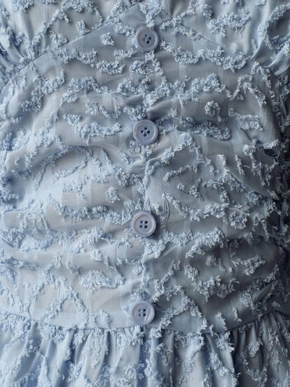 Blush Elegance Dokulu Mavi Midi Elbise