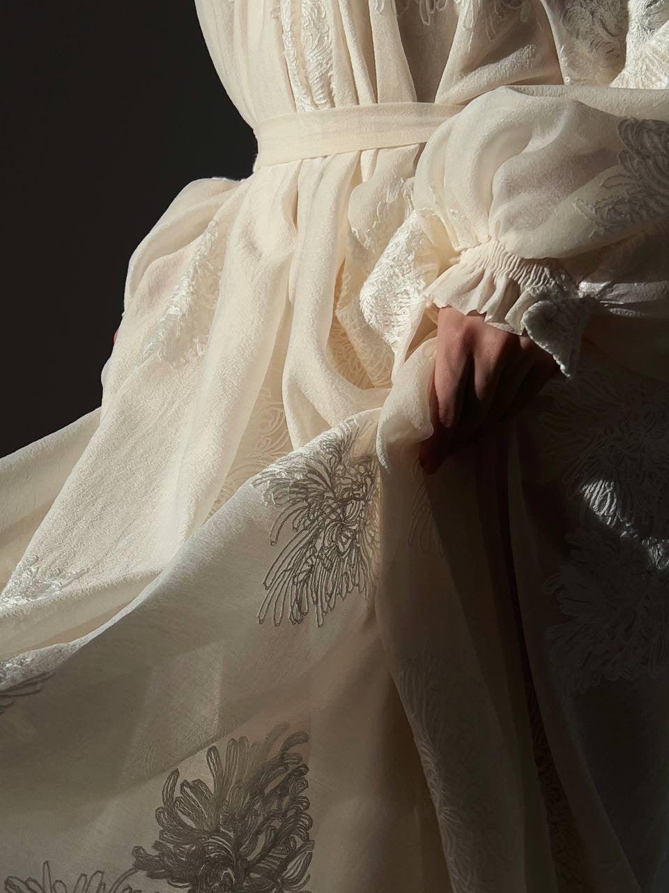 Fildişi Dokulu Rüya Midi Elbise