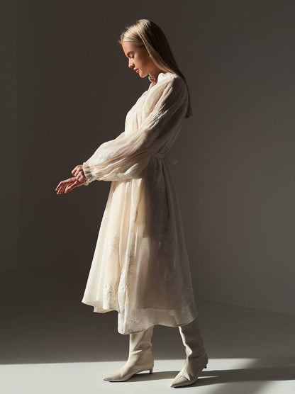 Fildişi Dokulu Rüya Midi Elbise