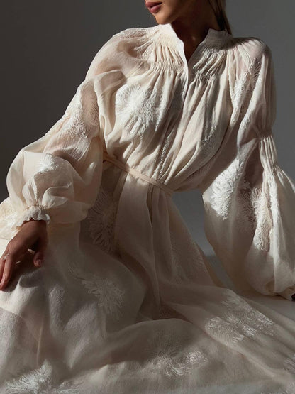 Fildişi Dokulu Rüya Midi Elbise