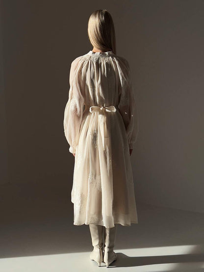 Fildişi Dokulu Rüya Midi Elbise