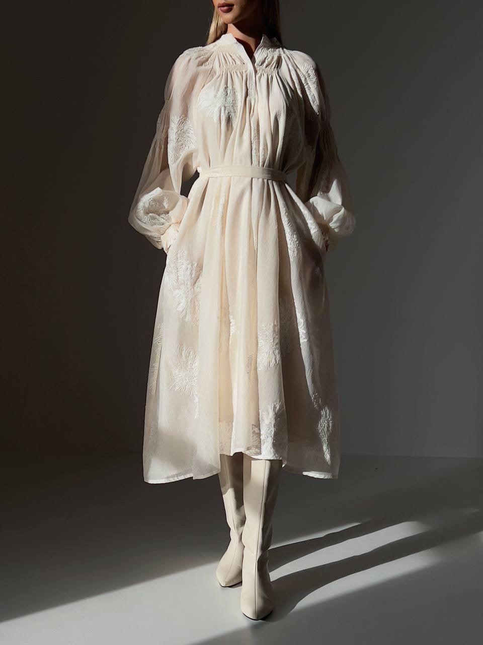 Fildişi Dokulu Rüya Midi Elbise