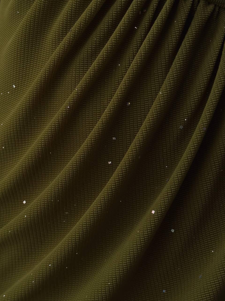 Işıltı Detaylı Haki Bodycon Midi Elbise