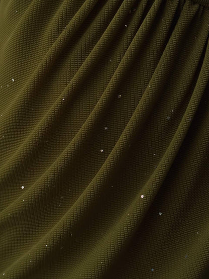 Işıltı Detaylı Haki Bodycon Midi Elbise