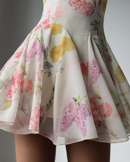 Çiçek Desenli İp Askılı Mini Elbise