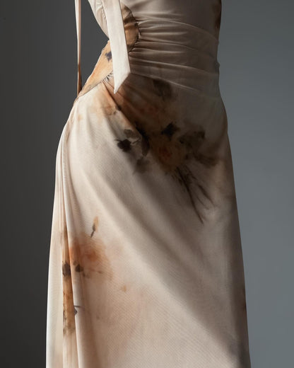 Çiçek Desenli İp Askılı Midi Elbise