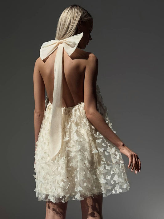 Kelebek Aplike Detaylı Zarif Halter Elbise