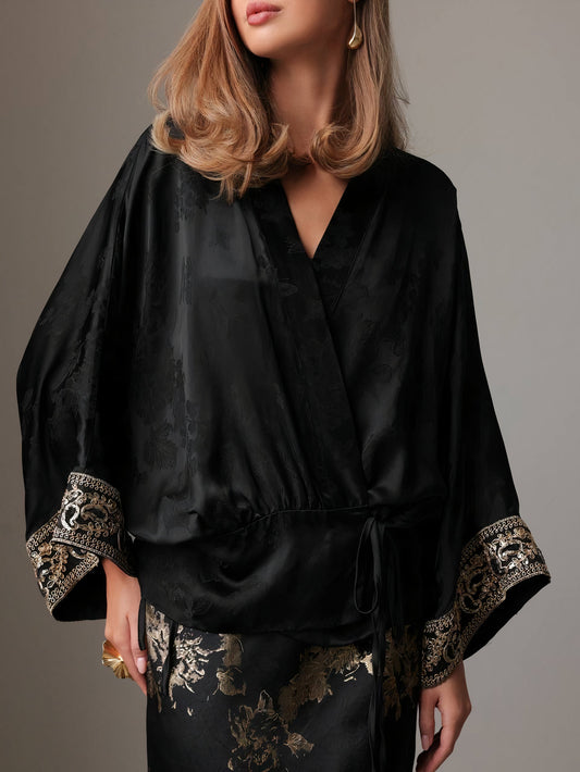 Nakışlı Siyah Kimono