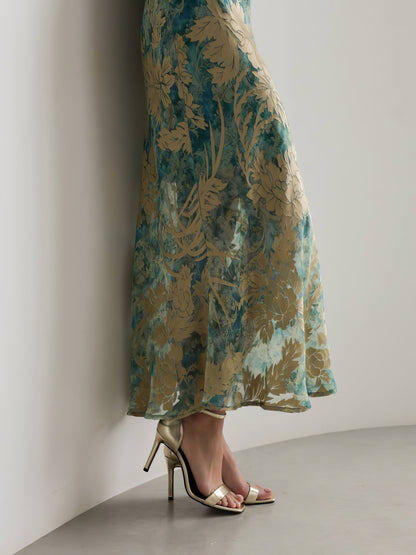 Yeşil Tonlu Dantel Şerit Detaylı Elbise