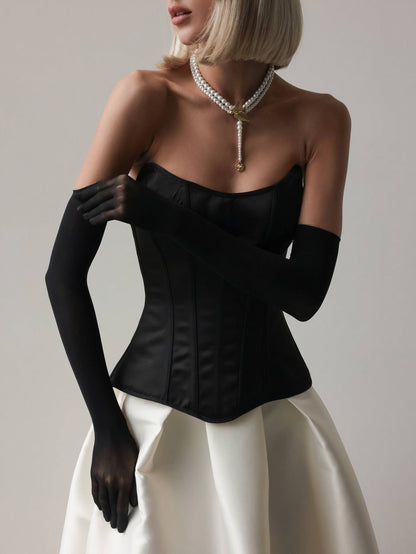 Beyaz Saten Midi Etek