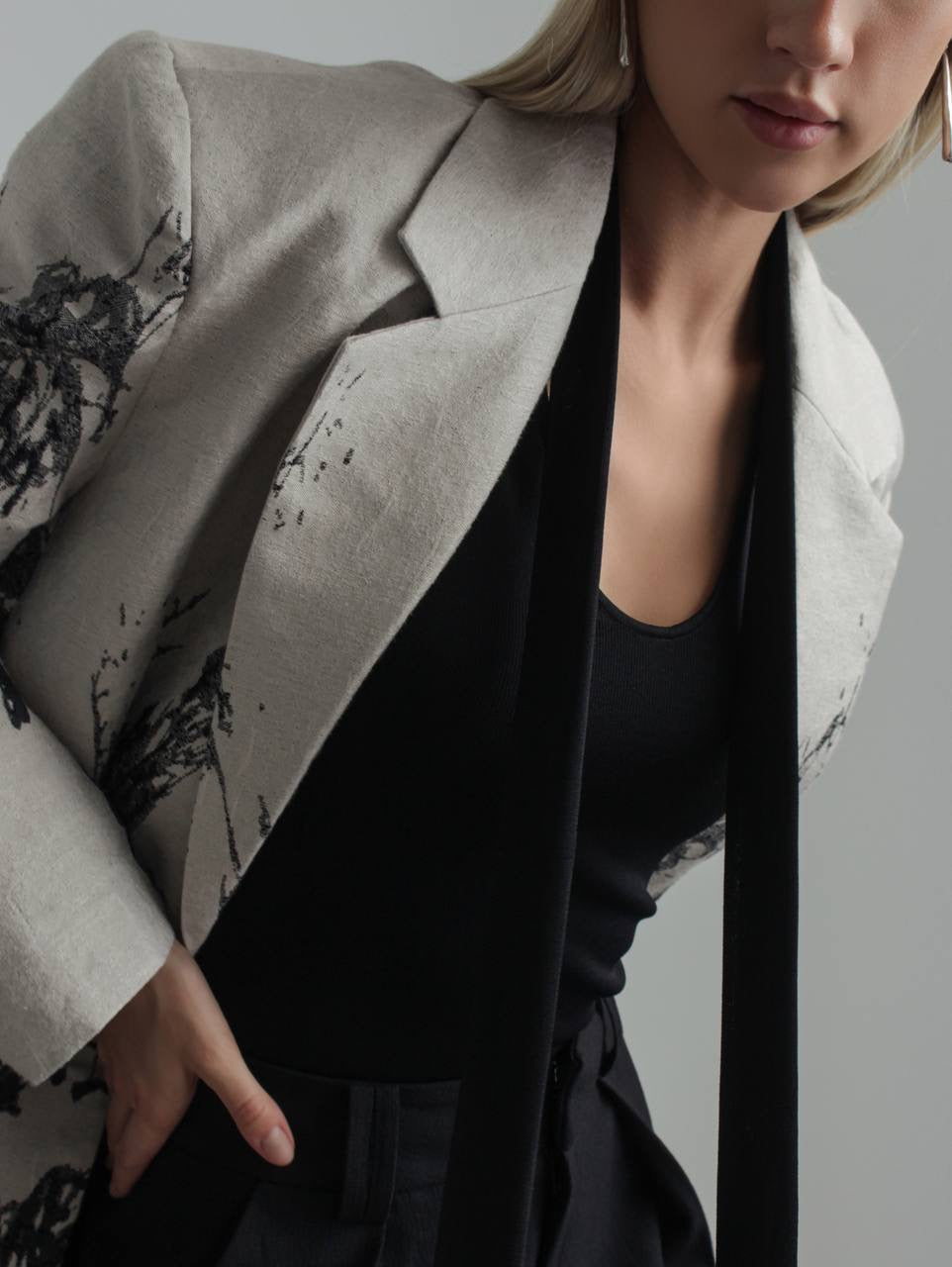 Desenli Gri Oversize Ceket