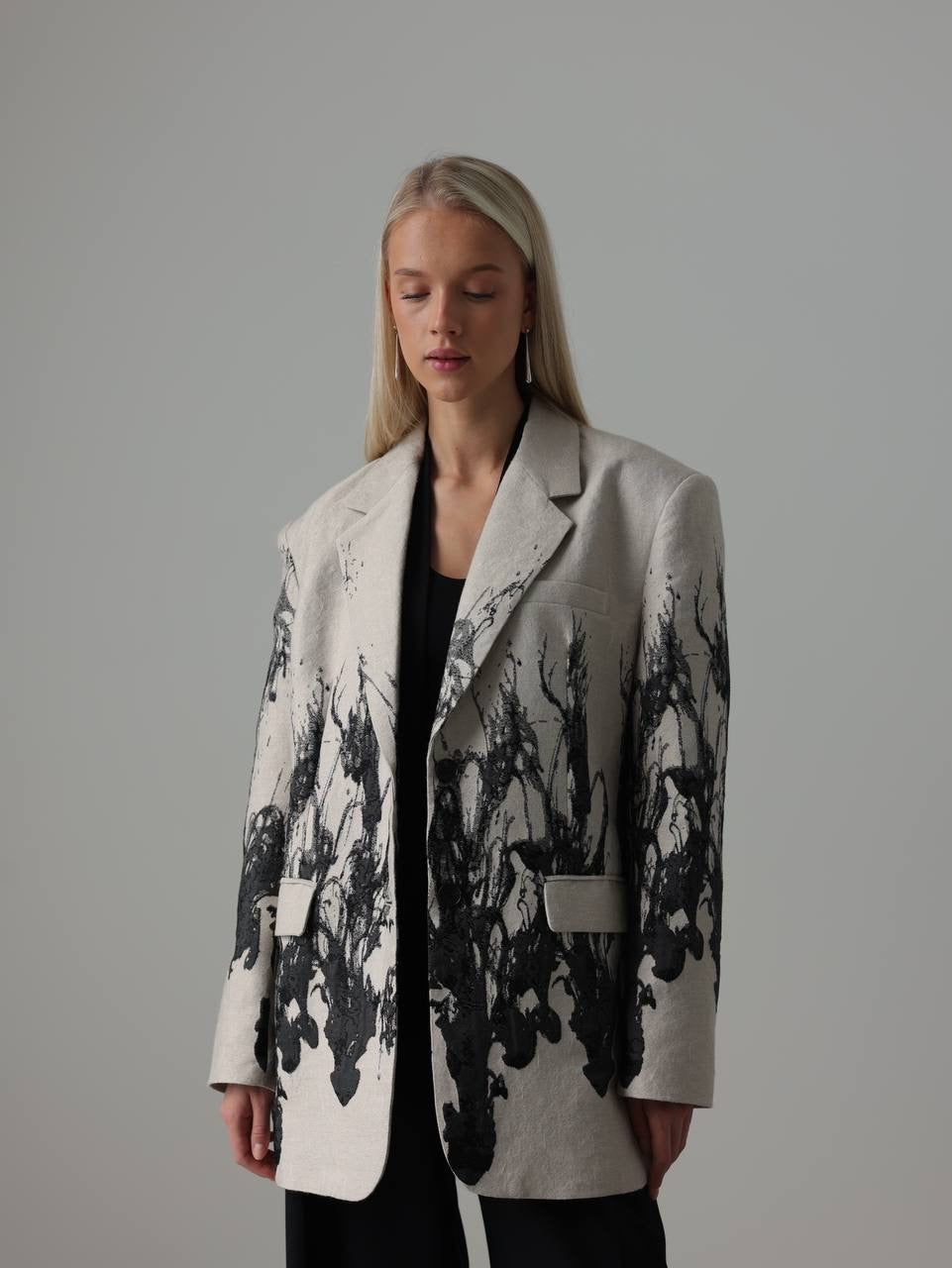 Desenli Gri Oversize Ceket