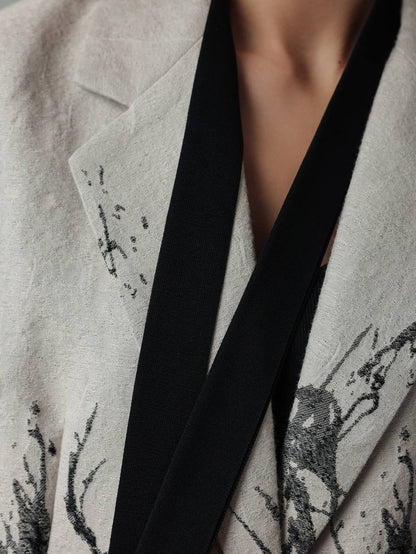 Desenli Gri Oversize Ceket