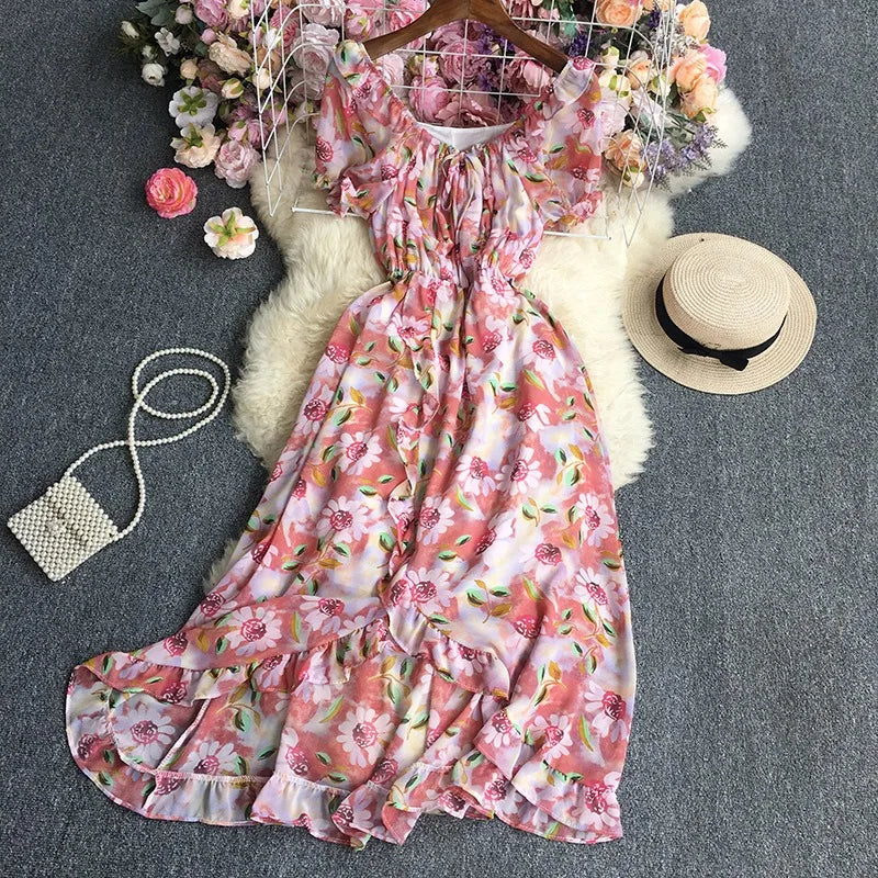 Chiffon Backless Boho Maxi Dress