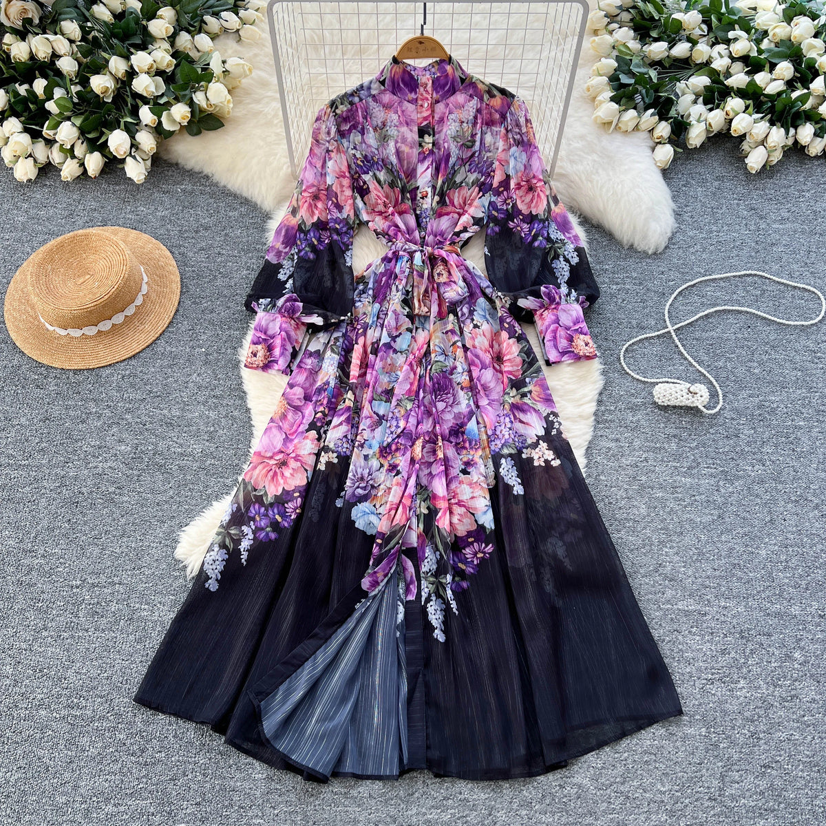 Printed Mesh Slim Party Dress