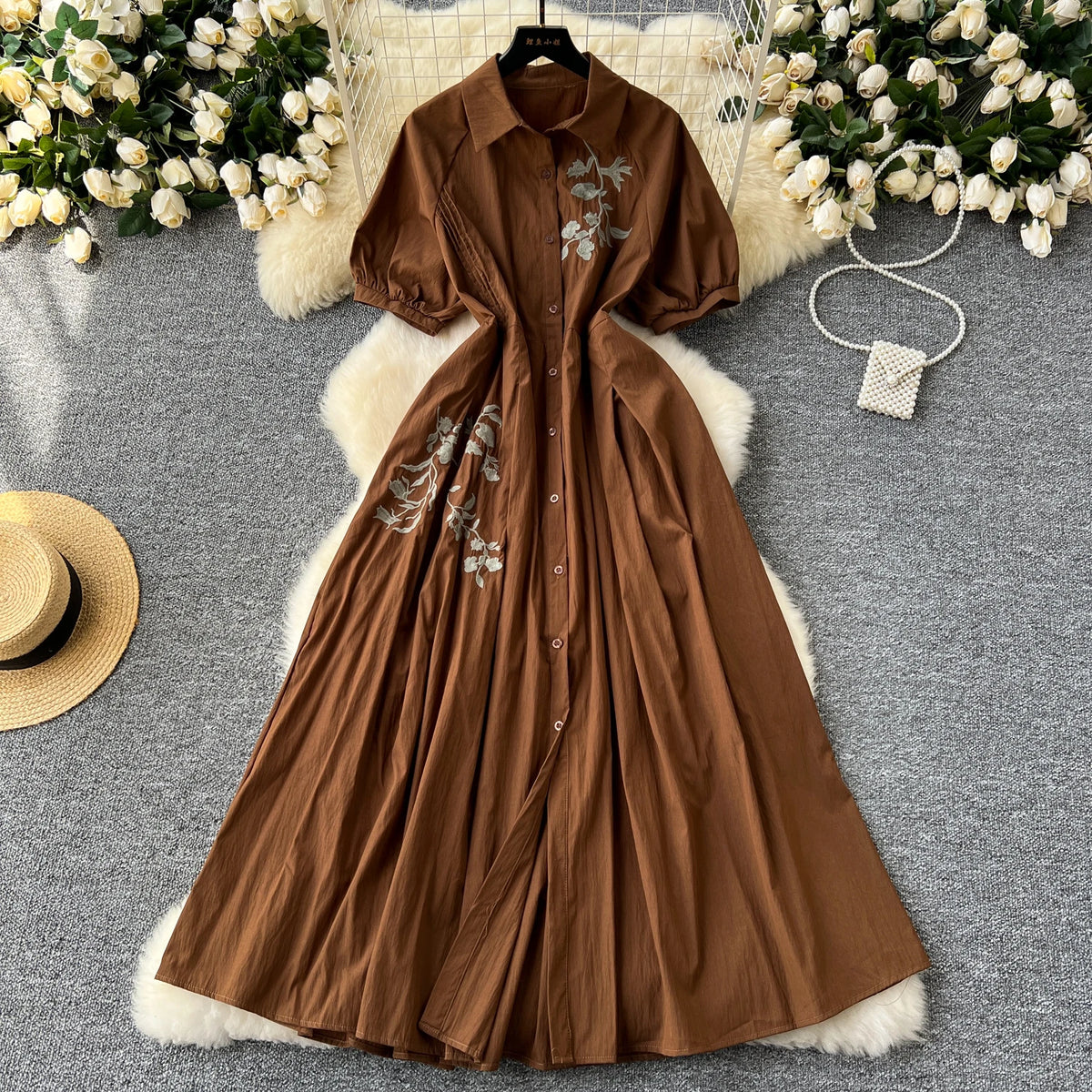 Embroidered Button Front Beach Dress