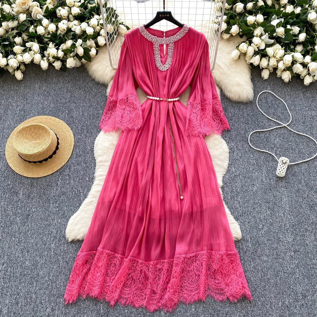 Rhinestone Mesh Chain Party Dress Set