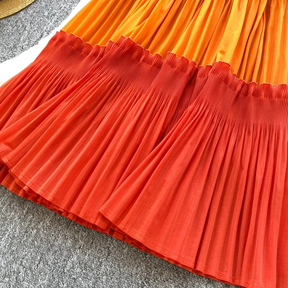 Gradient Flare Sleeve A-Line Dress