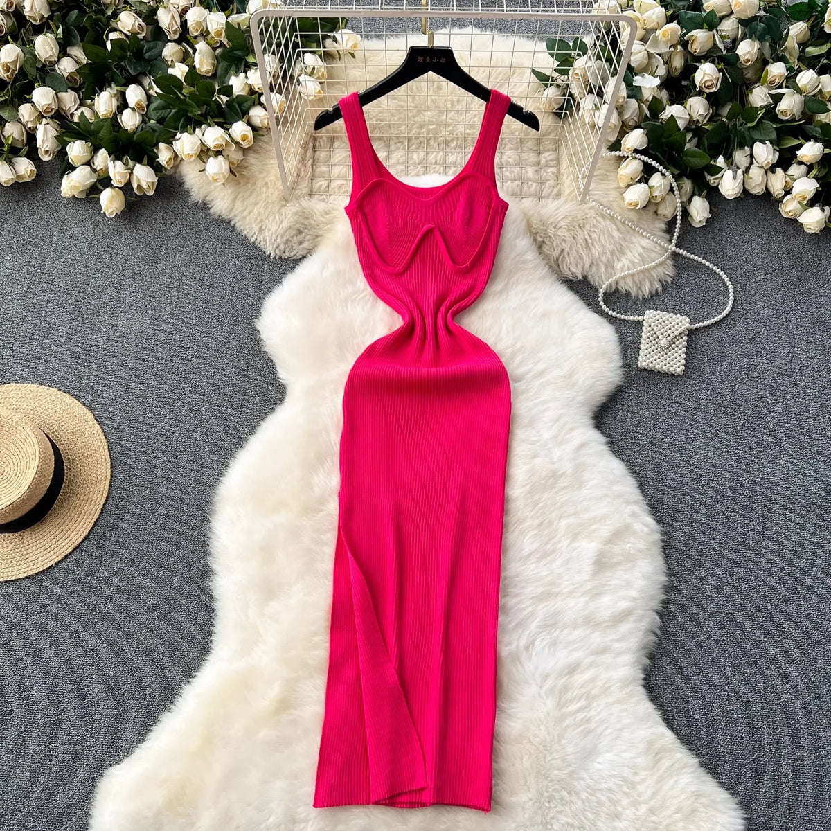 Sleeveless Knit Slit Maxi Tank Dress