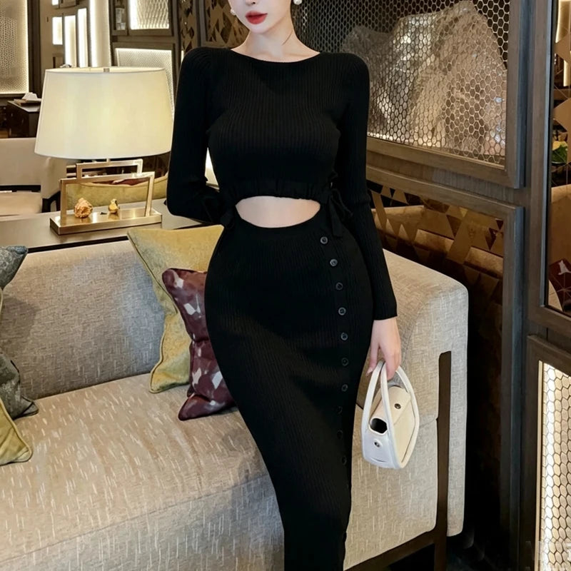 Cutout Waist Crew Neck Bodycon Dress