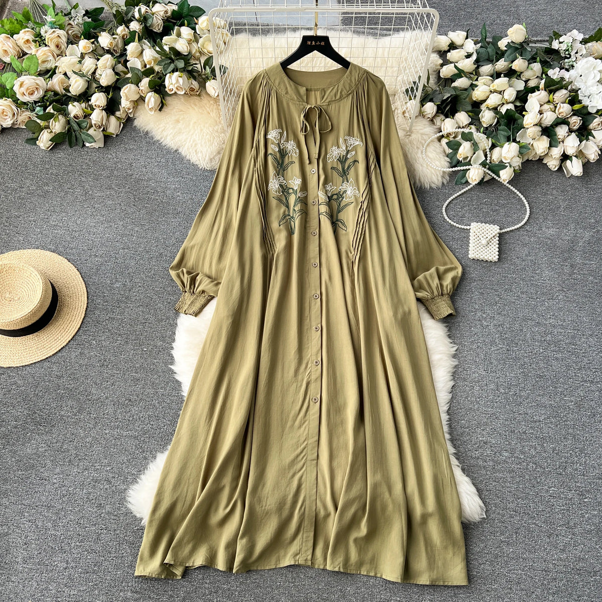 Embroidered Loose A-Line Dress